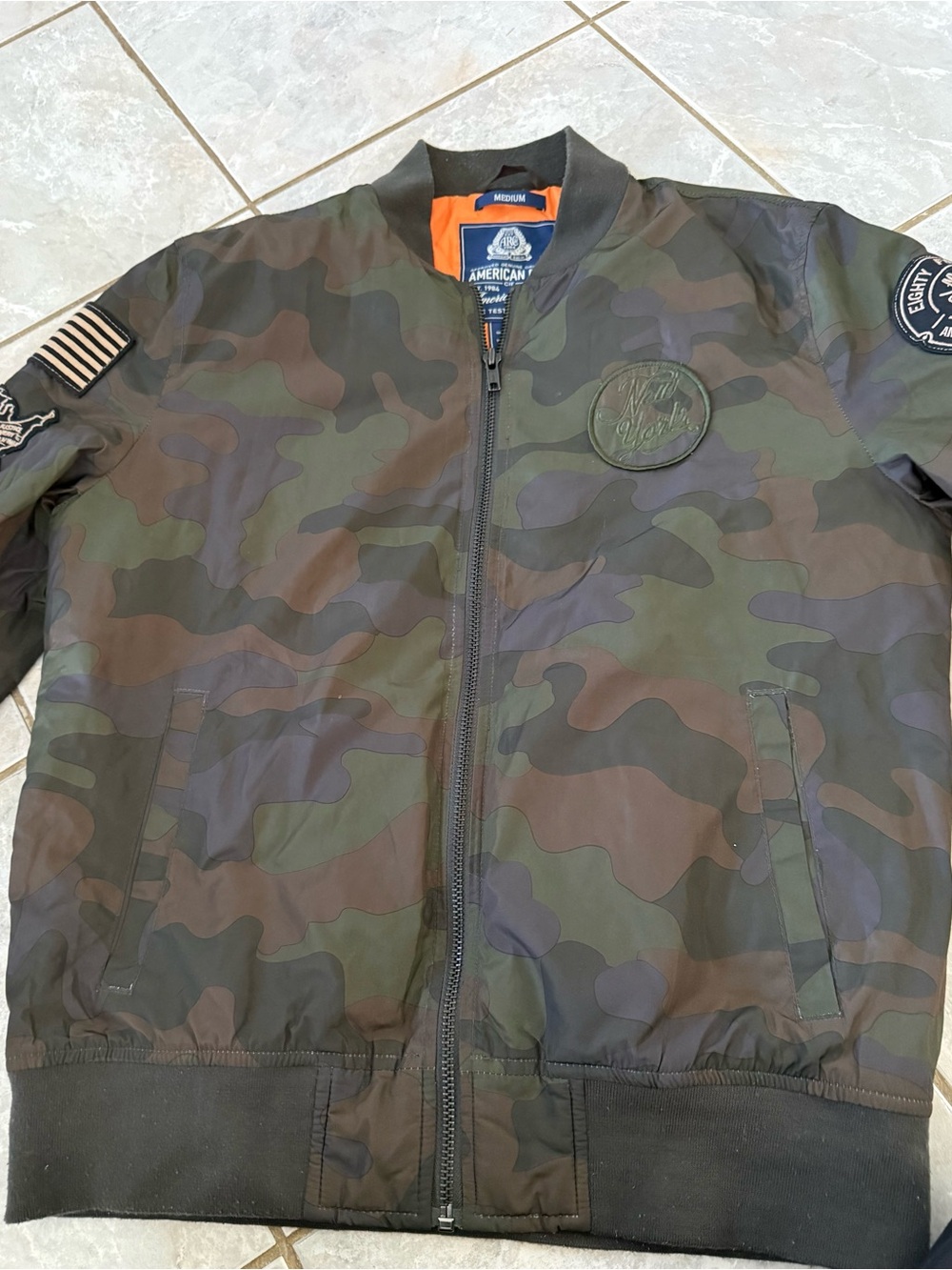 American Fighter Camouflage Bomber Jacket - Olive & Brown